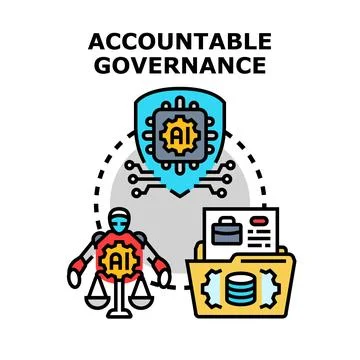 Accountable governance concept with ai processing data and justice Illustrazione stock