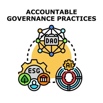 Accountable governance practices with ai, dao, and esg concepts Stock Illustration