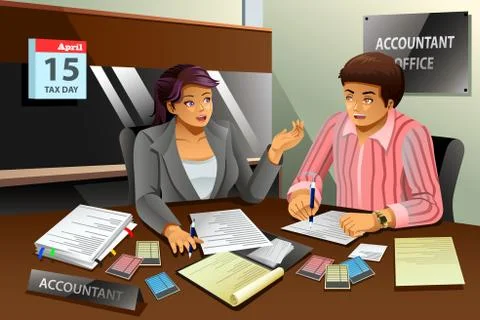 Accountant Helping a Man Filling the Tax Stock Illustration