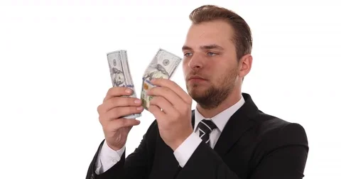 Accountant Man Count Us Dollars Bills Banknotes Money Payment Cash Bank Concept Stock Footage 77009328