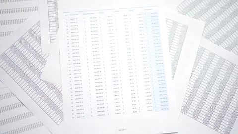 Accountant With Many Different Spreadsheet Pages on a Desk Stock Footage 255992191