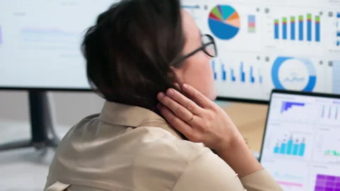 Accountant Reviews Tax Data On Computer, Feeling Stressed Stock Footage 338171806