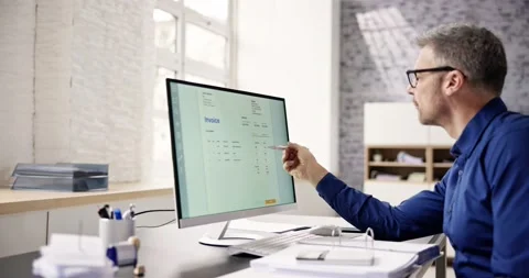 Accountant Using E Invoice Software At Computer Stock Footage 236394807