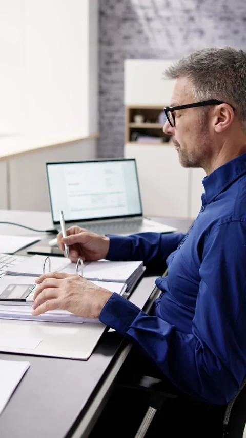 Accountant Using E Invoice Software At Computer Stock Footage 236420917