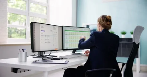 Accountant Using E Invoice Software At Computer Stock Footage 244960792