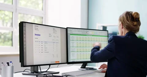 Accountant Using E Invoice Software At Computer Stock Footage 244965507