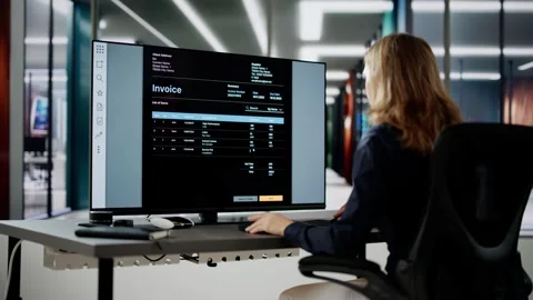 Accountant Using E Invoice Software At Computer Stock Footage 265512993