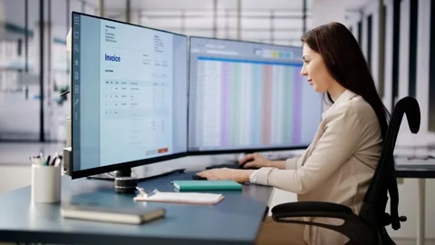 Accountant Using E Invoice Software At Computer Stock Footage 267294231