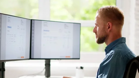 Accountant Using E Invoice Software At Computer Stock Footage 274763938