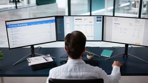 Accountant Using Finance E Invoice Software Stock Footage 286750843