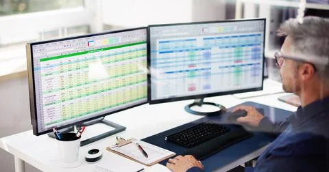 Accountant Using Online Spreadsheet Stock Photos