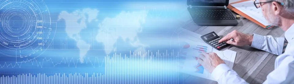 Accountant working on financial documents; panoramic banner Stock Photos
