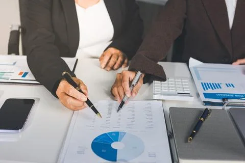 Accountants processing financial documents and taxes, managing corporate fi.. Stockfoto's