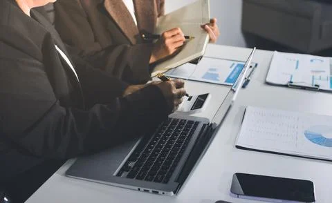 Accountants processing financial documents and taxes, managing corporate fi.. Stockfoto's