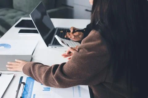 Accountants processing financial documents and taxes, managing corporate fi.. Foto stock