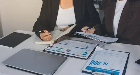 Accountants processing financial documents and taxes, managing corporate fi.. Stockfoto's