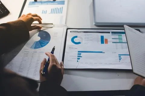 Accountants processing financial documents and taxes, managing corporate fi.. Stockfoto's