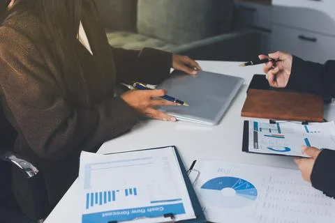 Accountants processing financial documents and taxes, managing corporate fi.. Stockfoto's