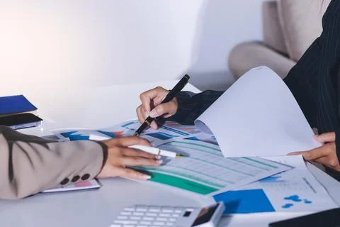 Accountants processing financial documents and taxes, managing corporate fi.. 스톡 사진