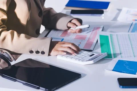Accountants processing financial documents and taxes, managing corporate fi.. 스톡 사진