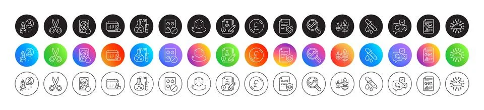Accounting, Algorithm and Startup line icons. For web app, printing. Round icon Stock Illustration