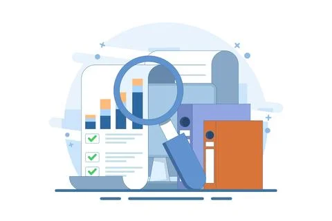Accounting analytics concept with graphs, audit research on computer. Stock Illustration