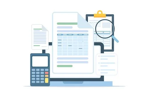 Accounting and bookkeeping concept with computer monitor Stock Illustration