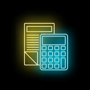 Accounting and finance document calculation neon icon Stock Illustration