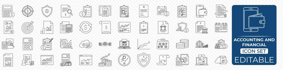 Accounting and Financial Management solid icon set Stockillustratie