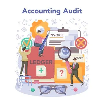 Accounting audit concept. Business operation research and analysis Stock Illustration