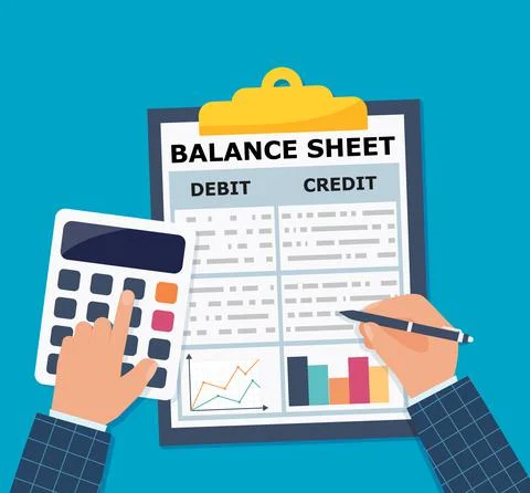 Accounting with calculator. Vector illustration in a flat style. Stock Illustration