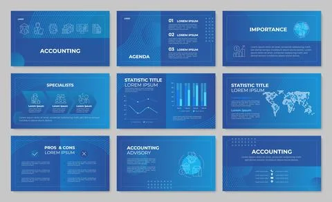 Accounting charts presentation template set Stock Illustration