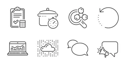 Accounting checklist, Cloud system and Web analytics icons set. Boiling pan 스톡 일러스트