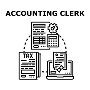 Accounting clerk analyzing financial documents for tax preparation イラスト素材