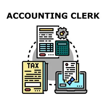 Accounting clerk analyzing financial documents for tax preparation Stockillustratie