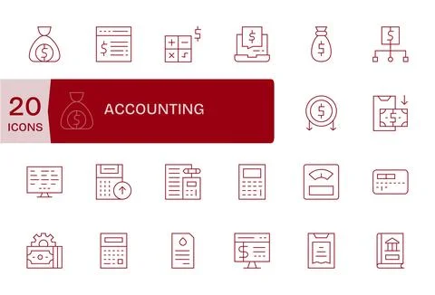 Accounting Comprehensive Vector Bundle with 20 Pixel Aligned Thin Line Reti.. Stock Illustration