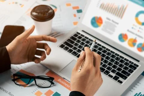 Accounting concept. businessman working using a laptop with analyzing finan.. Stock Photos