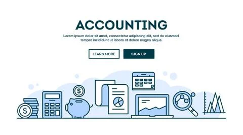 Accounting, concept header, flat design thin line style Stock Illustration