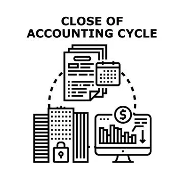 Accounting cycle closing financial data analysis and reporting 스톡 일러스트