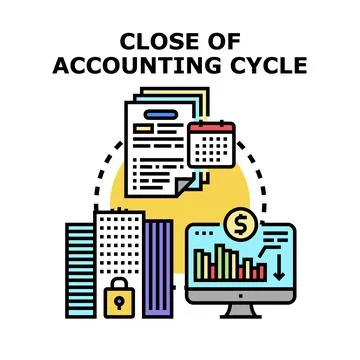 Accounting cycle closing financial data analysis and reporting Stock Illustration