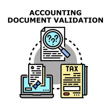 Accounting document validation process analyzing financial documents Stock Illustration