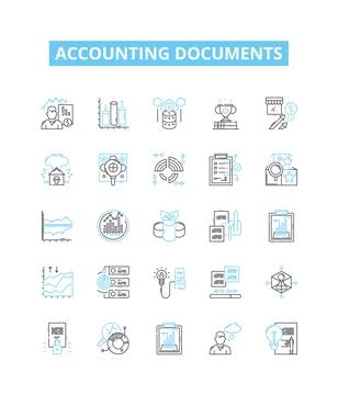 Accounting documents vector line icons set. Accounts, Vouchers, Ledgers 스톡 일러스트