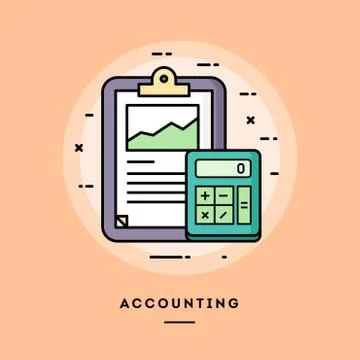 Accounting, flat design thin line banner. Stock Illustration
