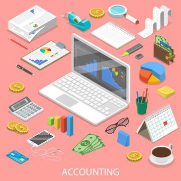 Accounting flat isometric vector concept. Stock Illustration