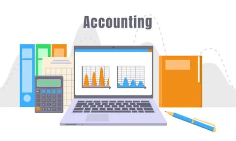Accounting laptop concept background, flat style Stock Illustration