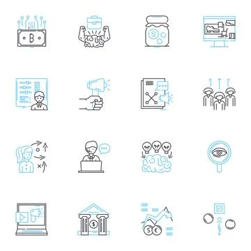 Accounting linear icons set. Audit, Budgeting, Bookkeeping, Balance sheet, Cash Stock Illustration