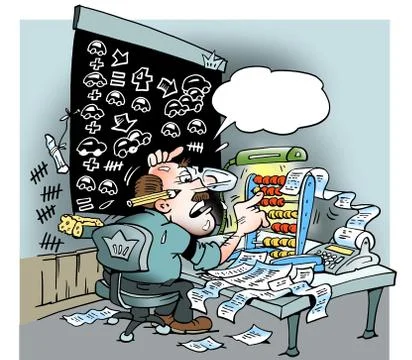 An accounting man with lots of calculations Stock Illustration