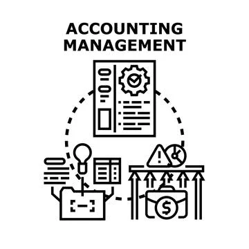 Accounting management compiling financial data and planning process Stock Illustration