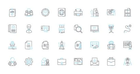 Accounting practice linear icons set. Auditing, Bookkeeping, Compliance Stock Illustration