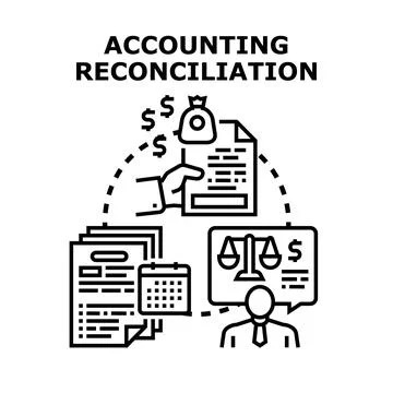 Accounting reconciliation process managing financial data and documents Stock Illustration